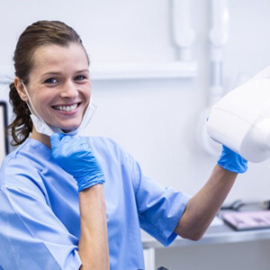 Dental hygienist smiles